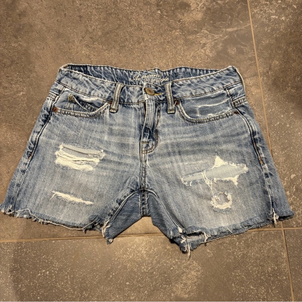 American Eagle Outfitters Light Blue Distressed Jean Shorts